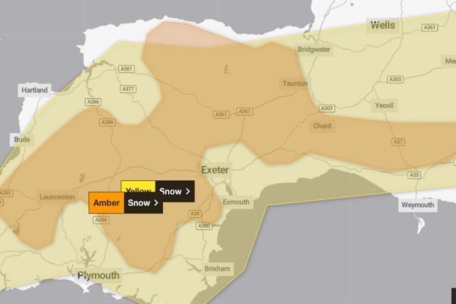 Met Office issues amber snow warning for Somerset