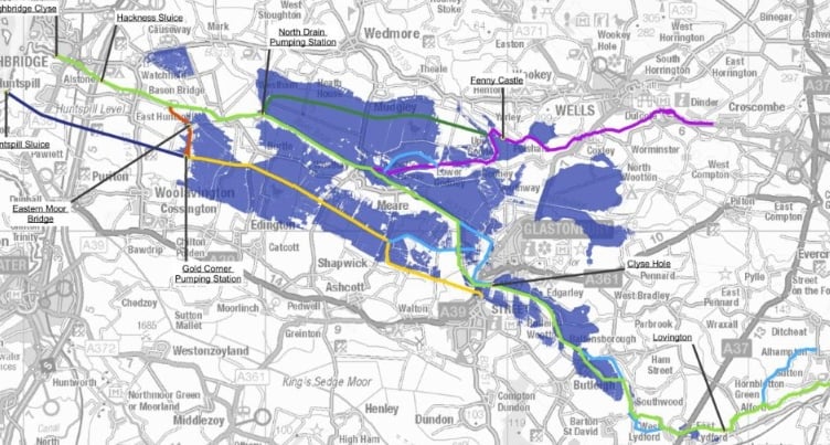 One in 100 years flooding event model for the River Brue (Graphic: Somerset Rivers Authority)