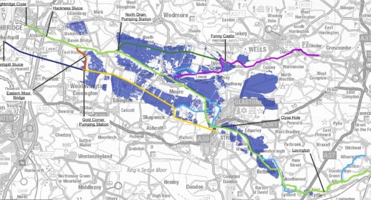 One in two years flooding event model for the River Brue (Graphic: Somerset Rivers Authority)
