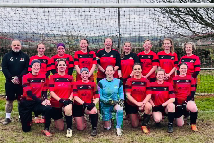 Porlock, back left to right: Adrian Shopland, Kayleigh Campbell-Farmer, Georgia Perkins, Izzy Fitzgerald, Liz Darby, Kirsty Trevis, Jess Kerslake, Maisie Waygood, Helen Wye; front: Christina Storey, Sarah Davenport, Amber Coles, Hannah Worth, Aimee James, Chloe White, Rhiannon Powis.