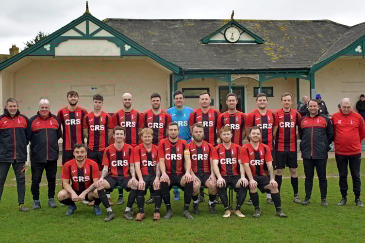Watchet Town, back left to right: Matt Heywood, Nick Sully, Olly Prescott, Alfie Lyons, Brandon Walsh, Kieran Bailey, Adam Jones, Connor Jeromson, Chris Sully, Charley Clausen, Ali Harrison, Aaron Deeks, Mike Stout; front: Aiden Buller, Josh Aspey, Karl Boswell, Eben Harding, Jay Darrell, Mikey Bailey, Billy Jones.