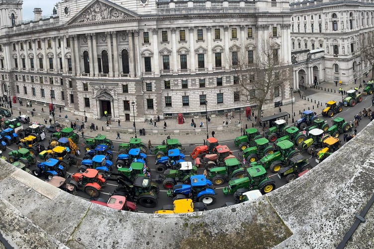 Farmers blockade Whitehall during a December protest against the Government's inheritance tax proposals.