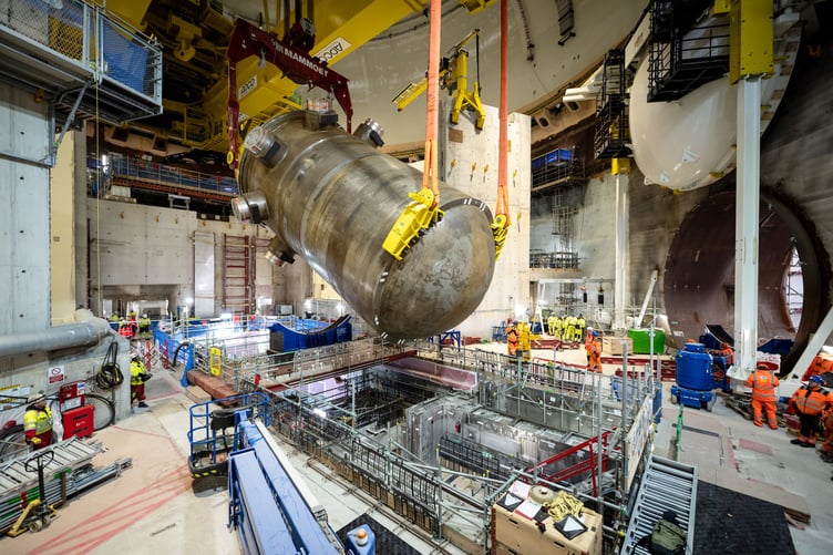 A reactor pressure vessel is installed at Hinkley Point C. PHOTO: EDF.
