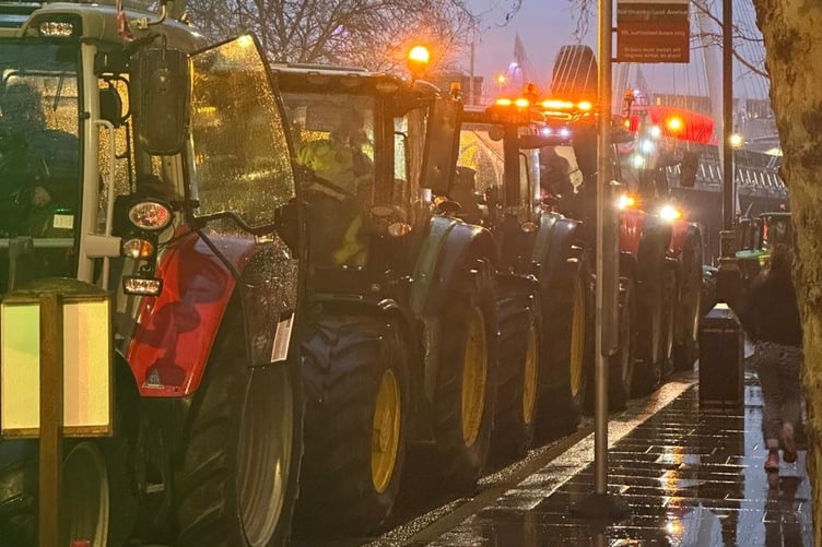 Roads in the centre of London were blocked on Monday by protesting farmers.