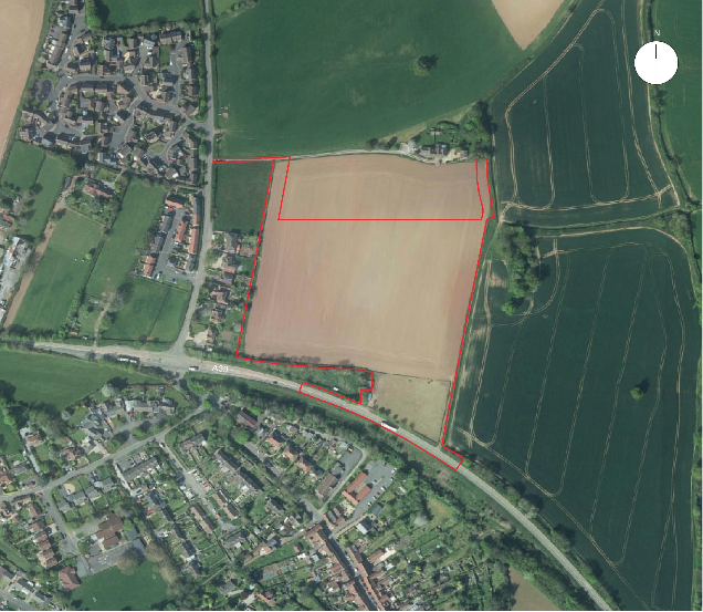 An aerial view of a controversial proposed housing site in Nether Stowey. PHOTO: Focus by Design.