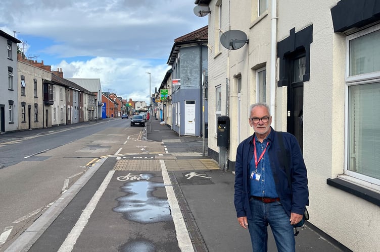 Councillor Mick Lerry on the A372 St. John_'s Street in Bridgwater - Mick Lerry - 290924