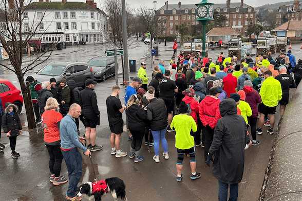 Parkrunners in Minehead preparing to set off on what was Dunster resident Mike Capel's 250th event.