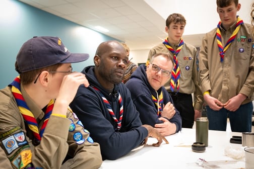 Chief Scout Dwayne Fields with Gurt Wyrm Explorer Scouts from Wiveliscombe.