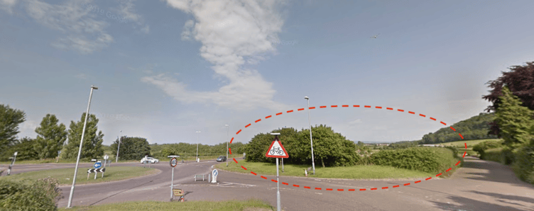 Red dotted area shows the location of a proposed roadside service station on the A39 outside Minehead. PHOTO: Google Maps.
