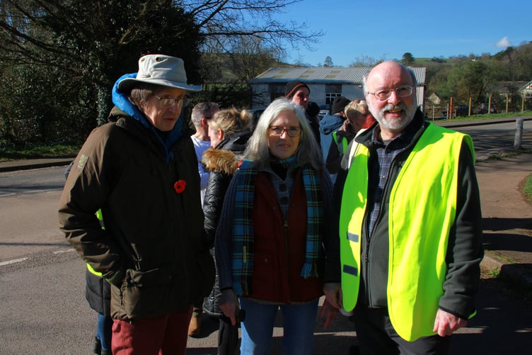 Protest organiser Cllr Dave Mansell (right) pictured with Wiveliscombe town Cllr Patti Martin and Tim Martin. PHOTO: George Ody.