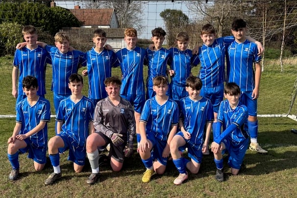 Minehead Under 14s, back left to right: Sam Taylor-Pitkin, Zak Goswell, Jake Dalenty-Mitchell, Jacob Fouracre, Reggie High, Theo Arkell, Ewan Stitt, Casey Paxton; front: Oli Tisbury, Charlie Bonar, Harry Milton, Harry Stone, Ethan Cockburn , Aaron Parker.