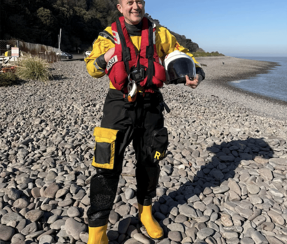 Rob Hickley is swapping his Minehead Lifeboat gear for a rucksack and walking boots to trek the South West Coast Path to fund-raise for the RNLI. PHOTO: RNLI/Sam Donati.