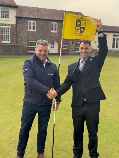 Andy Jordan, left, Regional MD Jewsons, with Glenn Ross general manager, Minehead & West Somerset Golf Club.