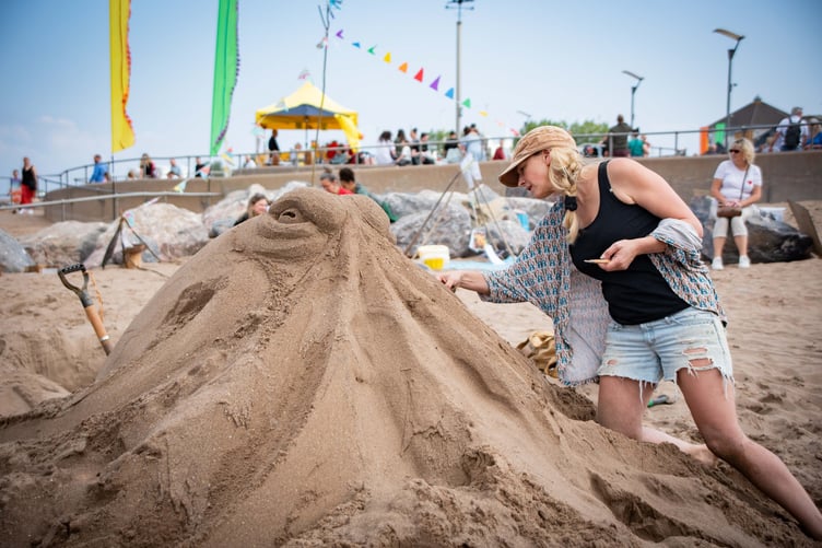 A sand sculpture being crated at last year's Minehead Bay Festival. PHOTO: MDCT.