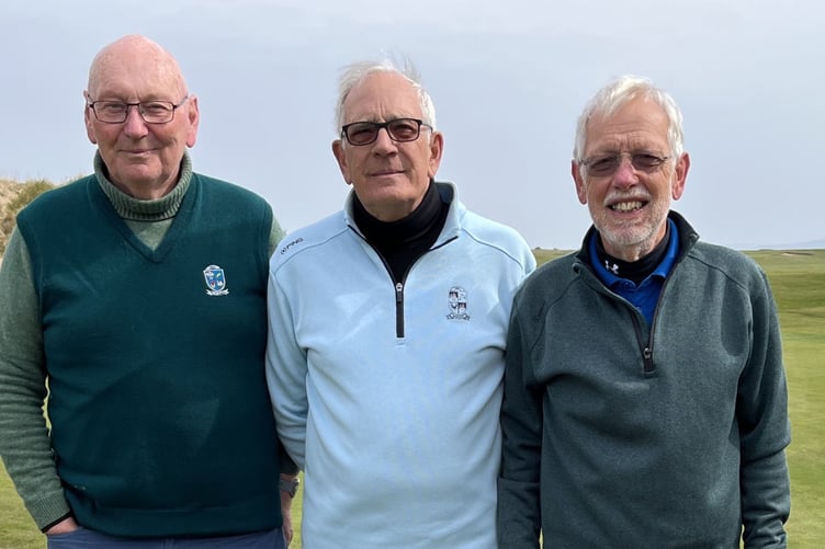 The winners of the Seniors Men's Open Scramble. Left to right, Nigel Trevelyan, Roger Read and Tim Evans.