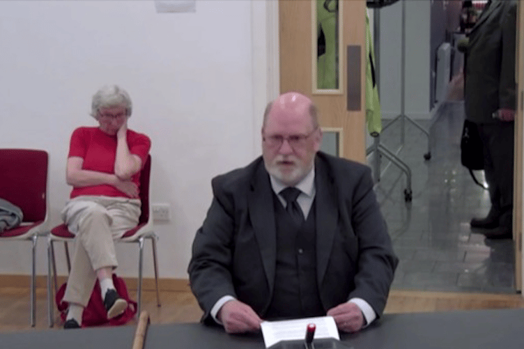 Jon Wilkins speaking this week to a Somerset Council meeting about his wife's death. PHOTO: Daniel Mumby.