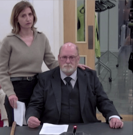 Health and safety consultant Jon Wilkins with daughter Ruth Orr attending a meeting to tell Somerset councillors of their role in his wife's suicide. PHOTO: Daniel Mumby.