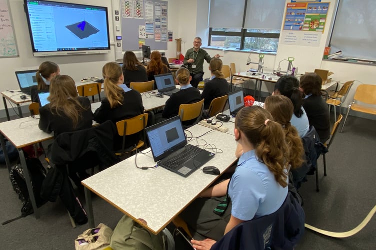 Students attending a lesson in a classroom in Kingsmead School, Wiveliscombe.