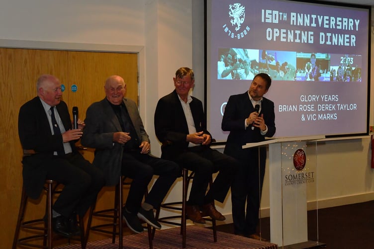 Three members of the Glory Years team, left to right, Vic Marks, Derek Taylor and skipper Brian Rose with compare Spencer Bishop