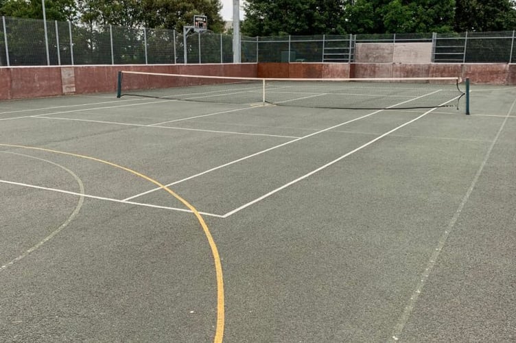 The multi-use games area (MUGA) at he Victory Hall, Stogursey, which needs refurbishing.