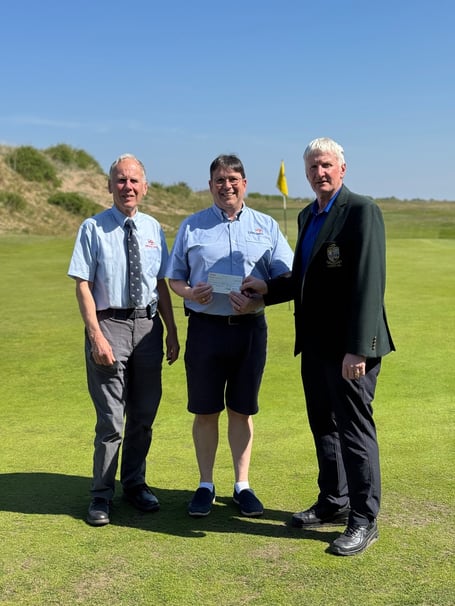 John Higgie, RNLI Minehead Lifeboat Operations Manager. Centre Richard Newton, RNLI Minehead Chair and right Martin Hole, Immediate Past Men's Captain, Minehead & West Somerset Golf Club