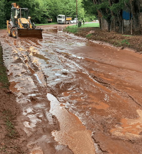 The scene in 2022 during one of two mudslides which closed the A358 near Combe Florey. PHOTO: Travel Somerset.