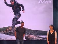 Bear Grylls talks to conference-goers in West Somerset