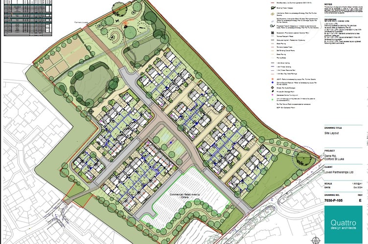 Revised plans for 80 homes and takeaway on Dene Road in Cotford St. Luke