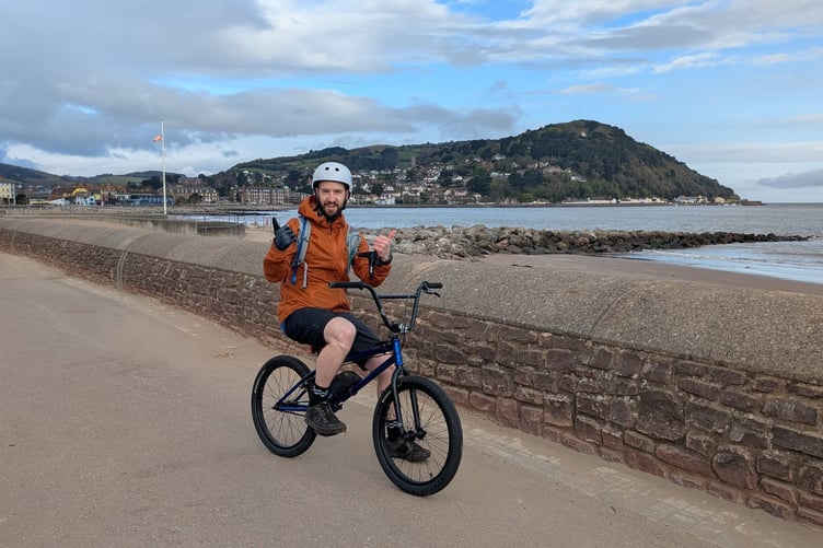 James Mason has raised more than £1,000 toward plans for a Minehead bike pump track by riding his BMX bike 55 miles between Exmouth and Minehead.
