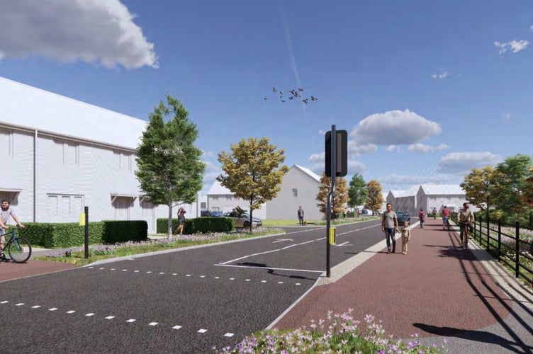 Artist's impression of Spine Road within the Bower Lane development in Bridgwater