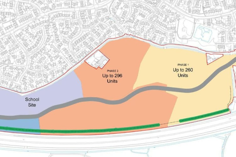 Phasing plan for 750 homes, primary school and community facility on Bower Lane in Bridgwater.