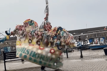 The Traditional Sailors Hobby Horse dancing at Minehead Harbour.