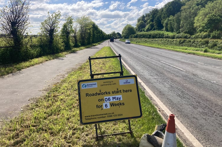 Site of the Dunster cycle route roadworks on the A39, looking east from the Marsh Lane junction (Photo: Daniel Mumby)