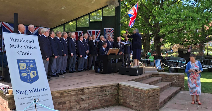 Minehead Male Voice Choir performing in Blenheim Gardens for a VE Day 80th anniversary picnic. PHOTO: MTC.