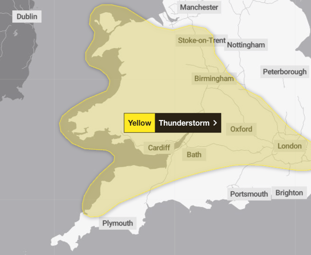 Thunderstorm warning for Somerset