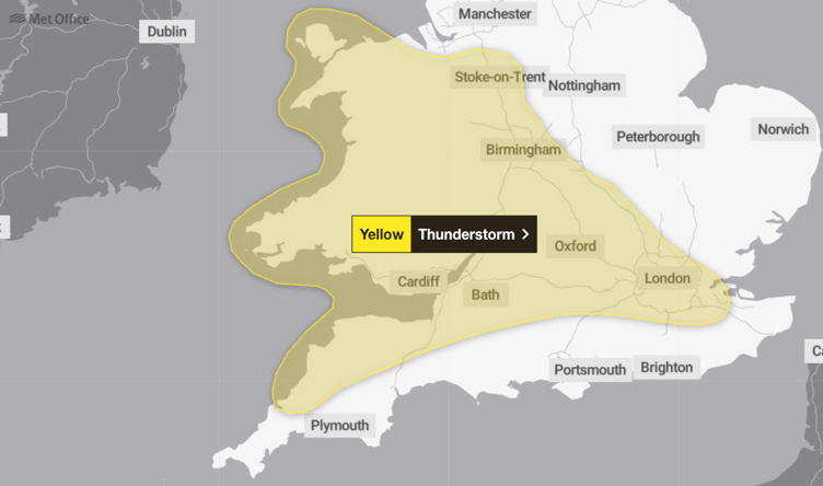 Met Office issues yellow thunderstorm warning