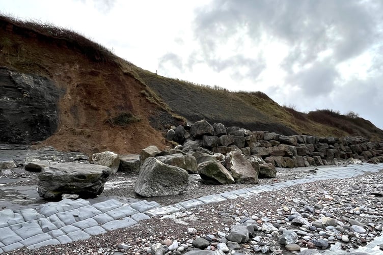 Coastal erosion can be seen outflanking rock armour protection between Watchet and Doniford. PHOTO: Geckoella Ltd.