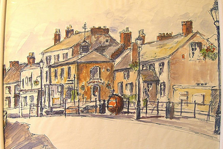 A Nick Cotton work showing Watchet's Market Street.