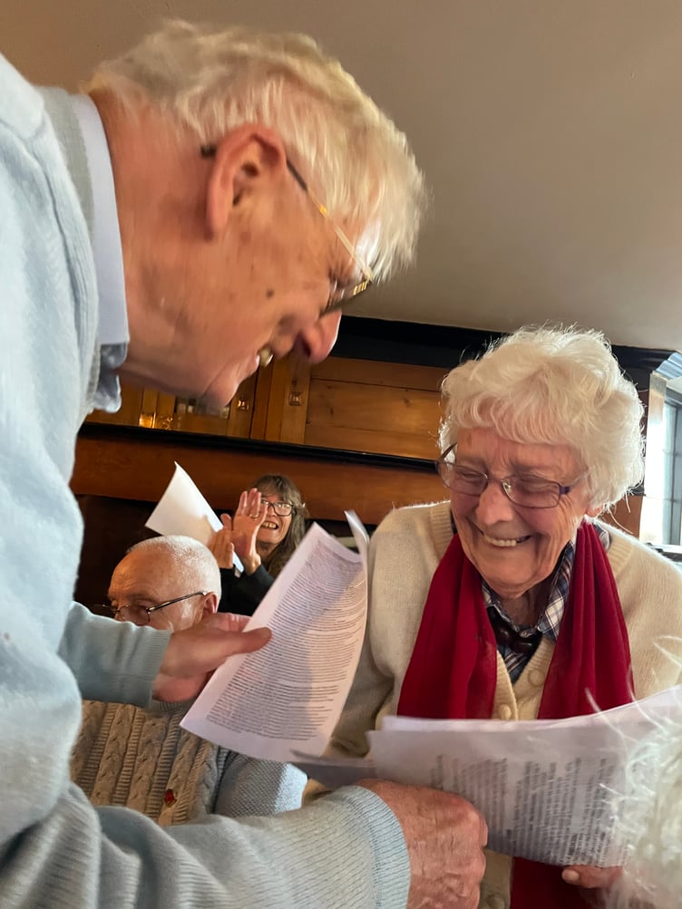 Beryl Priddle and Dave 'The Pipe' Polehill give a performance of 'Daisy Daisy Give Me Your Answer Do'.