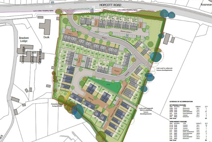 Plans for new housing on the A39 Hopcott Road, Minehead. IMAGE: Homes England.