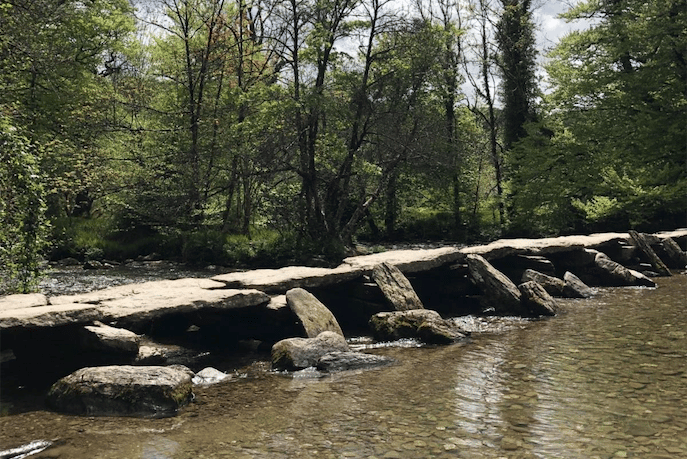The ancient Tarr Steps clapper bridge over the River Barle on Exmoor remains open. PHOTO: ENPA.