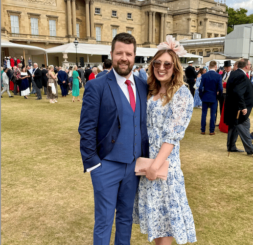 Josh Smith and Megan Hunt, from Exmoor Young Voices, attending a Garden Party at Buckingham Palace. PHOTO: EYV.