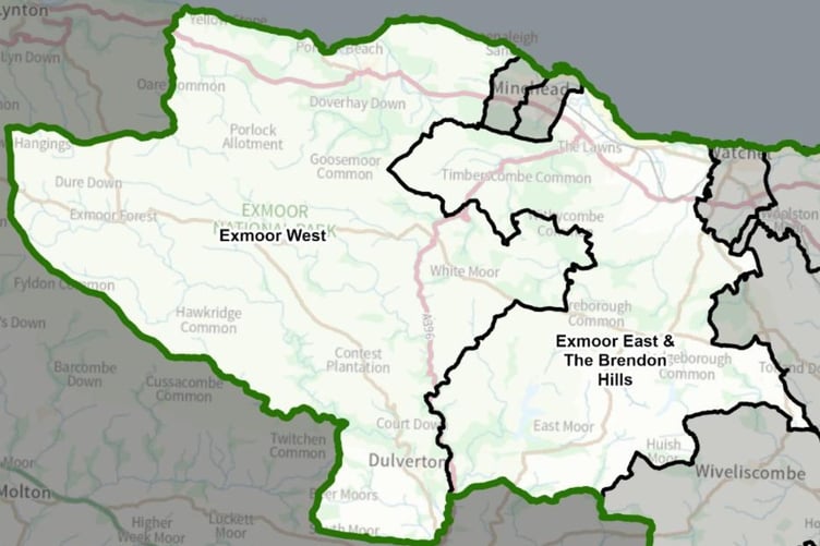 Proposed Exmoor unitary council division boundaries.