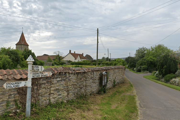 Fire destroyed two cottages in the hamlet of Stringston, between Holford and Stogursey. PHOTO: Google Maps.