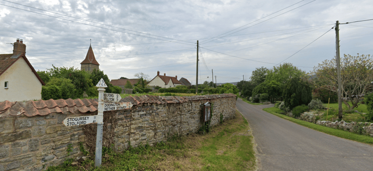 Fire destroyed two cottages in the hamlet of Stringston, between Holford and Stogursey. PHOTO: Google Maps.