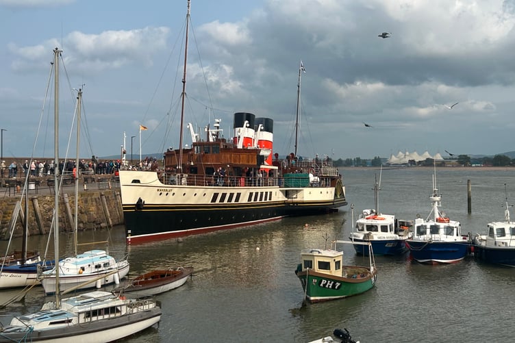 The paddle steamer Waverley docks in Minehead Harbour on her visit of the season. PHOTO: Richard Walsh.