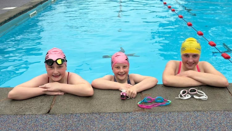 Three young swimmers who are taking up the Wivey Pool 1927 charity fund-raising challenge. PHOTO: Wivey Pool.