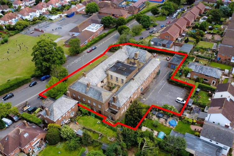 Outlined in red is the former Minehead Police Station and Magistrates Court site which is now for sale. PHOTO: Hollis Morgan.