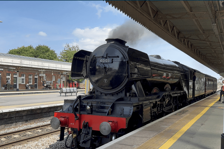 The Flying Scotsman steam locomotive in Taunton Station on her way to join the West Somerset Railway for a fortnight's visit. PHOTO: James Berry/Taunton Trains.