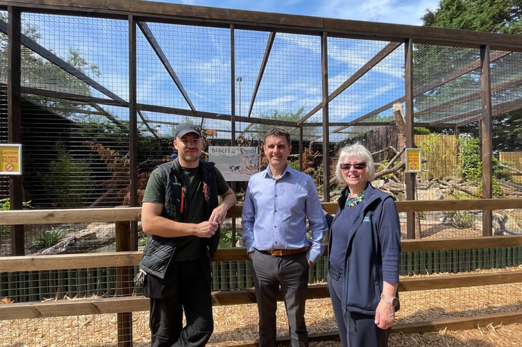 Pictured outside Bode’s abode are Jake Tyler from Tropiquaria, Philip Morgan and Rene Kilner, sales and marketing at Summerfield Homes. (Picture: Summerfield)